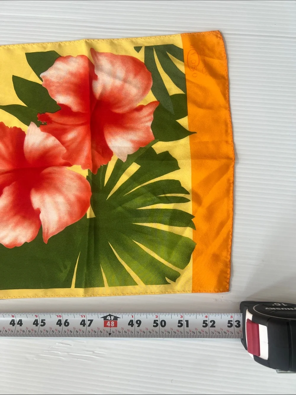 Tropical Floral Silk Scarf in Yellow, Red & Green Oscar de la Renta vintage